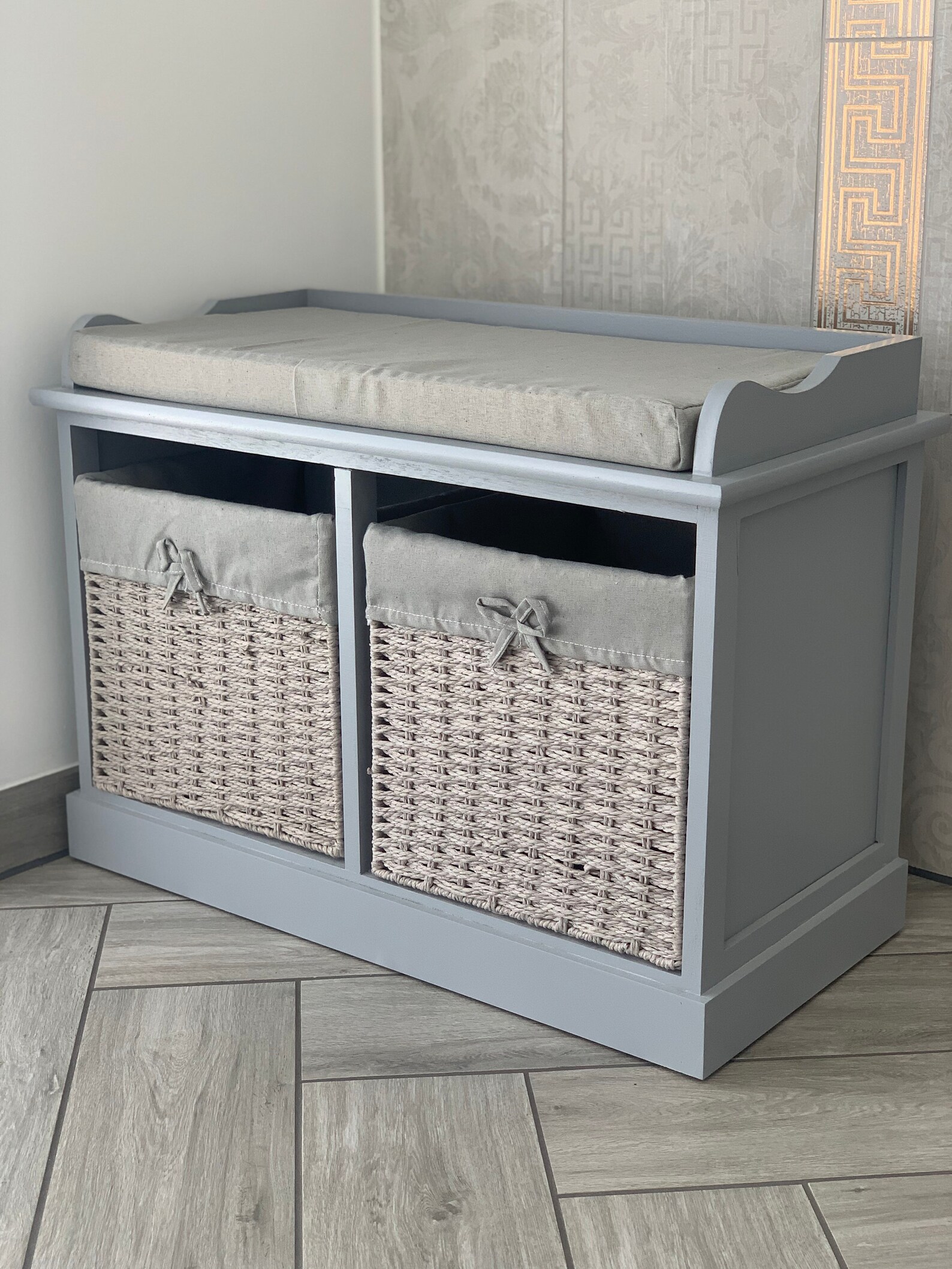 Home Delights Grey Storage Bench With 2 Baskets / Hallway Etsy