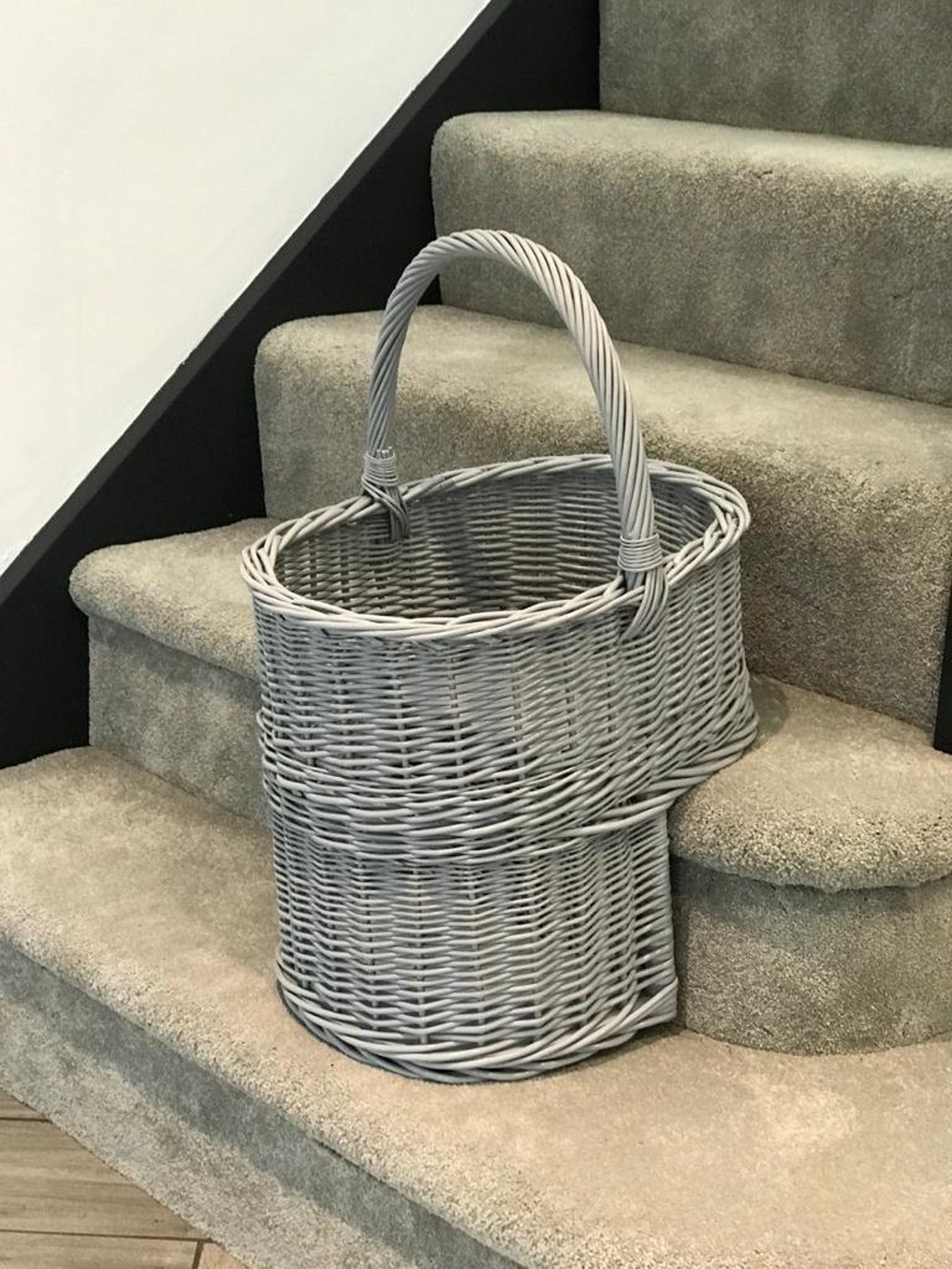 Home Delights Grey Wicker Stairs Basket / Storage Declutter Etsy