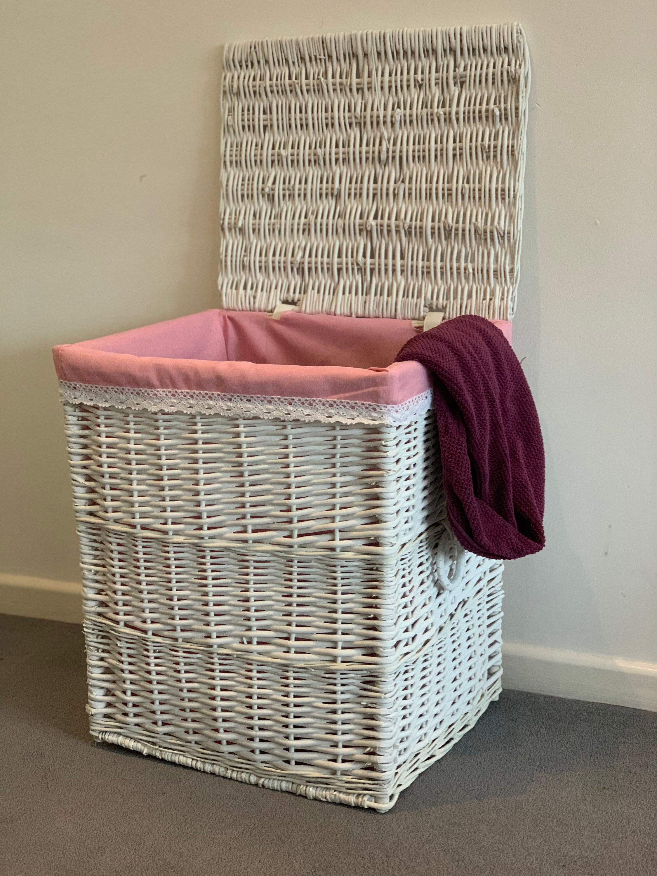 New Extra Large White Laundry Basket Pink Lining Bathroom Etsy UK