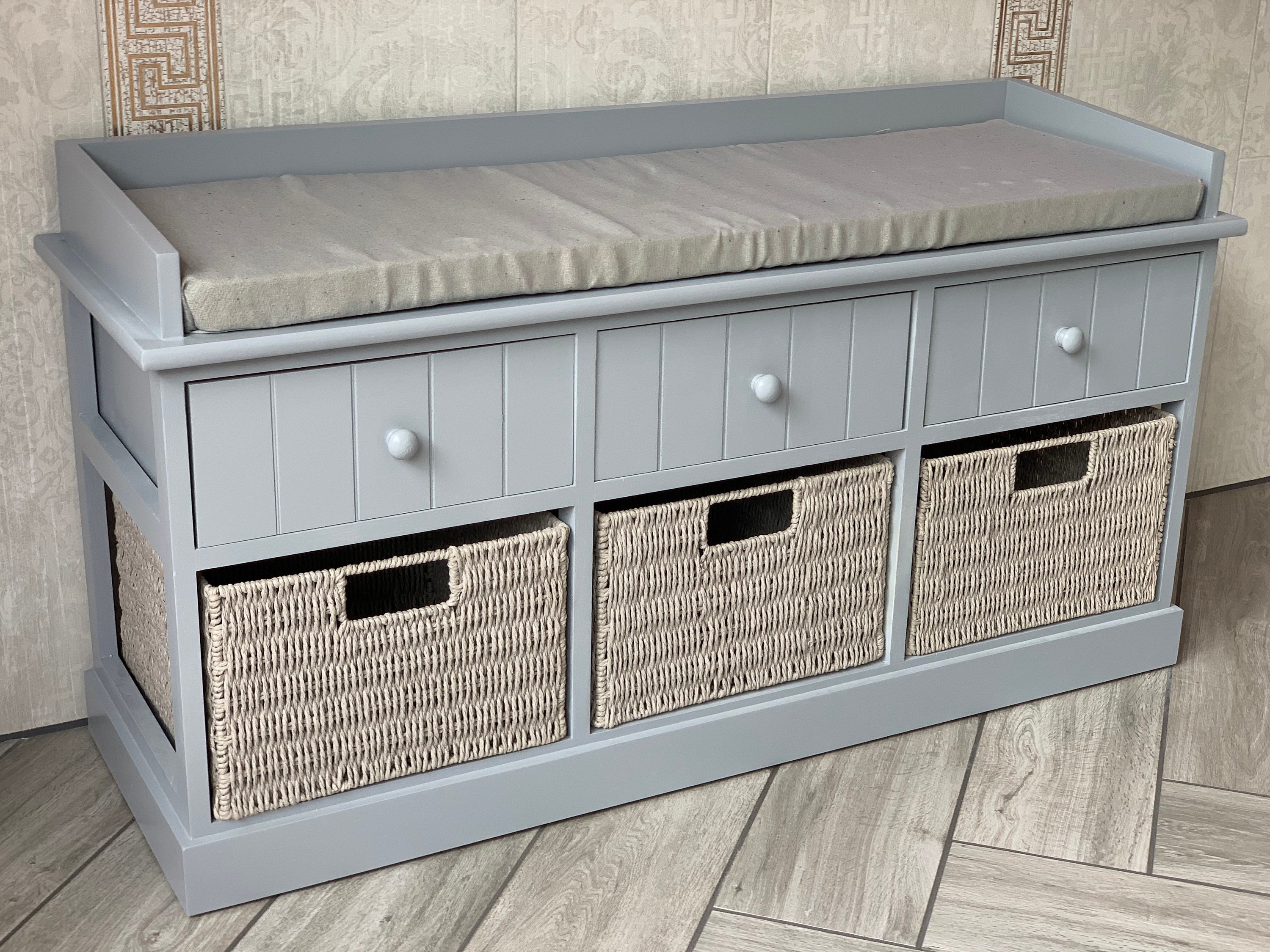Elegant Grey Storage Bench With Baskets and Drawers Sturdy Etsy UK