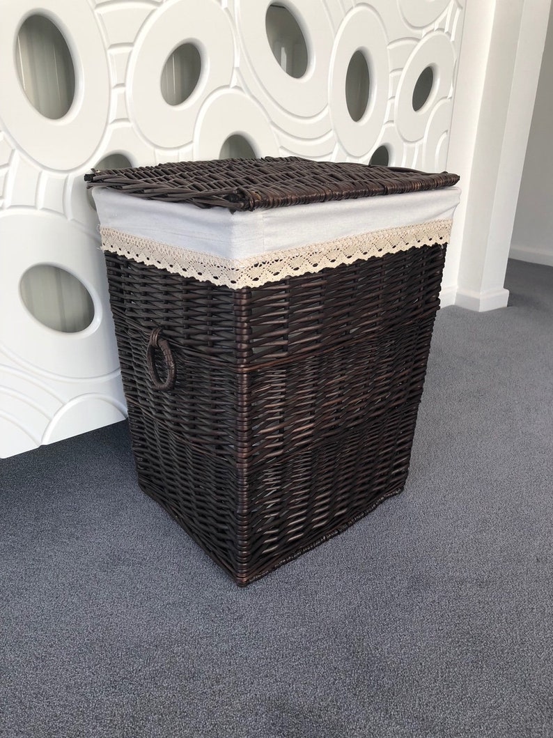 Large Dark Brown Chestnut Wicker Laundry Basket Shabby Chic Etsy