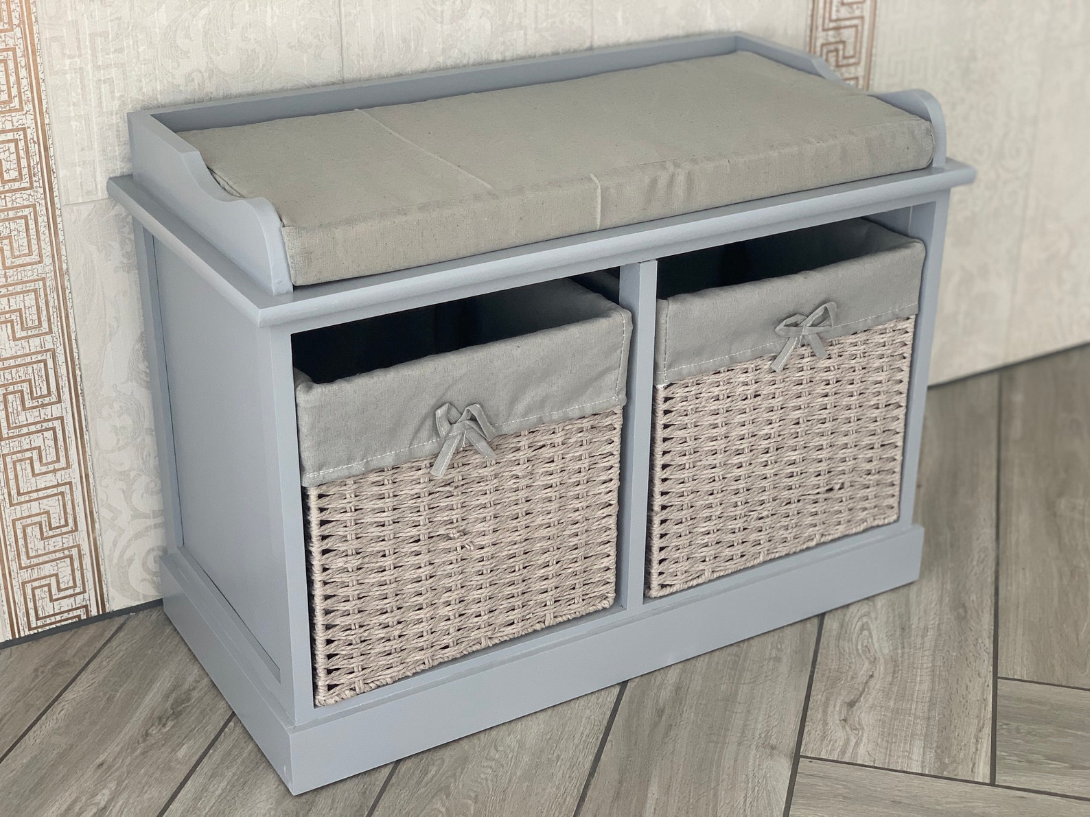 Home Delights Grey Storage Bench With 2 Baskets / Hallway Etsy