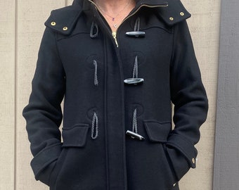 Vintage Stunning Ellen Tracy Black Wool Coat with High Color & Hood, Pockets, Super Comfy and Warm, Size 6