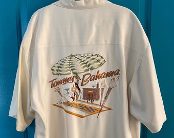 Vintage Collectable Tommy Bahama 100% Silk Embroidered back Panel, "Patio King" Size M, Mint Condition