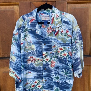 Vintage 1980 Mens Hawaiian Shirt, 100% Rayon, Size ZZMedium, High Sierra, Coconut Buttons, Front Pocket, Extra Buttons