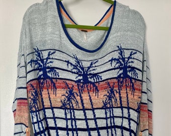 Vintage Free People Palm Tree Sweater, Boatneck with Ties, Size S