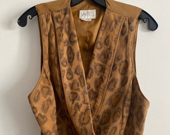 Vintage Vakko Leopard Print Lamb Suede Vest, Size 6-8, Rocker Style
