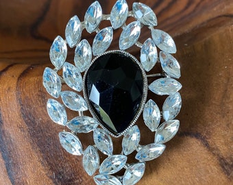 Broche Ancienne Vintage Avec Strass Et Centre Noir - Alliage, Occasion