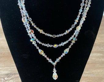 Stunning Vintage Crystal & Sterling Silver Necklace, 3 Strand By Tres Jolie, Retired, 15 to 16" Choker Style, Something for the Bride