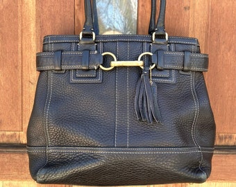 Vintage PreOwned Coach Genuine Pebbled Leather Black Hampton Tote, Satchel FO65-10214 Great Condition