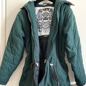 Vintage Nils Mountain Skiwear, Parka, Soft, Teal Green with Black inside. Warm and Flattering on, Size 10, Great Condition!
