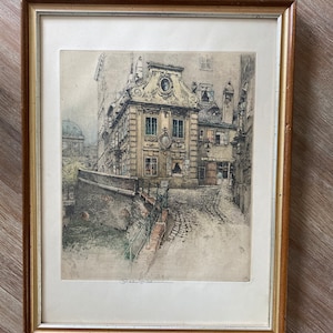Vintage Original Art By  Robert Kasimir, Etching Signed, Original Frame Art Architectural Etchings By Art Etching #2