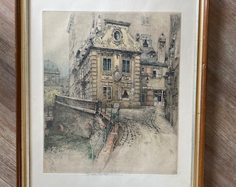 Vintage Original Art By  Robert Kasimir, Etching Signed, Original Frame Art Architectural Etchings By Art Etching #2