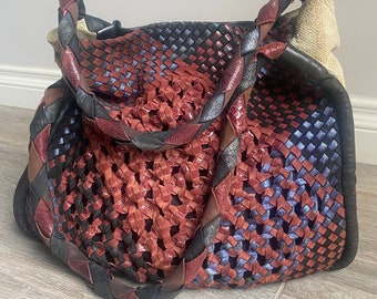 Vintage Slouchy Designer Claramonte Handbag from Morocco, Leather & Fabric,