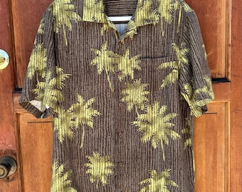 Koszula hawajska Tommy Bahama Silk w stylu vintage, z nadrukiem w palmy, rozmiar M