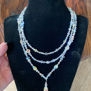 Stunning Vintage Crystal & Sterling Silver Necklace, 3 Strand By Tres Jolie, Retired, 15 to 16 Choker Style, Something for the Bride image 9