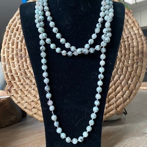 Vintage Stunning Kiwi Stone Necklace, 60 Long, Jasper Stone, Beautiful Uncommon long Necklace, Sesame Jasper Jewelry image 1