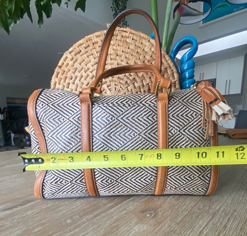 Vintage Fossil Dr Bag, Kendall, Tan Leather, Textile Woven, Satchel Bag, Dark Brown & Tan Herringbone w/ Leather Handbag image 9