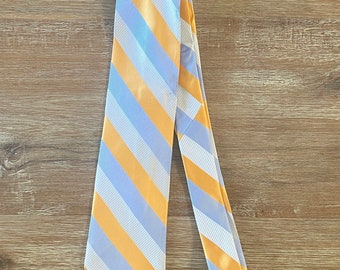 Vintage Retro Silk Tie, By Faconnable, Blue and Yellow Diagonal Stripped 1970's Tie