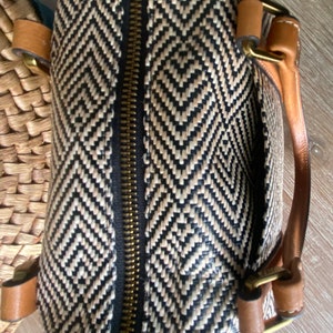 Vintage Fossil Dr Bag, Kendall, Tan Leather, Textile Woven, Satchel Bag, Dark Brown & Tan Herringbone w/ Leather Handbag image 5