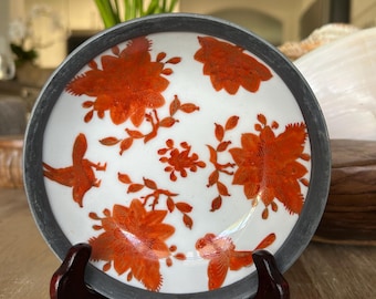 Japanese Porcelain Bowl Banded in Pewter, Hand Painted in Hong Kong Exclusive Design for Neiman Marcus