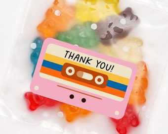 21 90's cassette tape Thank you gift stickers, Y2K gift labels, song tape