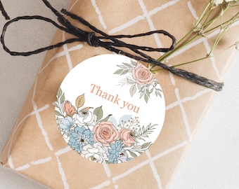 Floral circle gift stickers, thank you stickers, greeting sticker, personalize stickers, wedding sticker, handmade sticker, thank you label