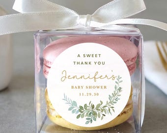 10 Sets Personalized Greenery Wreath Clear Macaron Favor Boxes with Ribbons