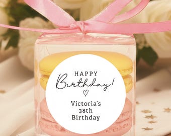 Custom Birthday Favor Box - Clear Macaron Packaging box with Ribbon and Personalized Label
