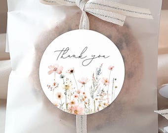 Meadow Flower Thank You Stickers, Floral Circle Labels
