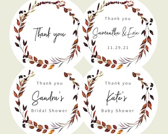 Fall wreath thank you sticker, fall wedding label, fall personalized sticker, custom labels, thank you, autumn, fall theme, Fall leaves