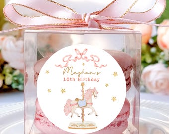 10 Carousel horse Birthday Favor Box Packaging DIY Kit Sets | Pink Floral Party macaron Favor Packaging for Girls Birthday, Baby Shower