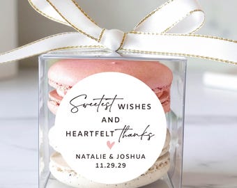 10 juegos de cajas personalizadas para macarons con forma de corazón, con pegatinas y cinta personalizadas.