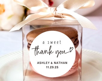 10 Sets of a sweet thank you wedding favor box, macaron box ribbon label set, personalized wedding cookie box, bridal shower, baby shower