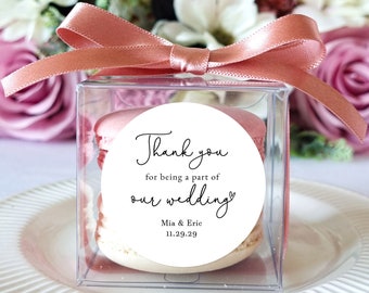 10 Sets of wedding favors clear macaron box ribbon label set, personalized wedding favor box, thank you box, wedding message box, gift box