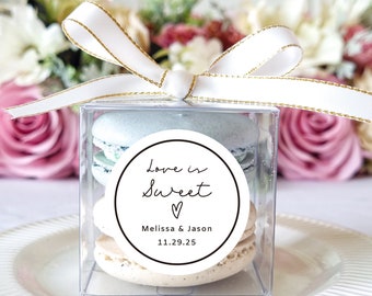 10 Sets of love is sweet wedding macaron box ribbon label sets, macaron packaging, bridal shower favor box, wedding favor box, wedding box