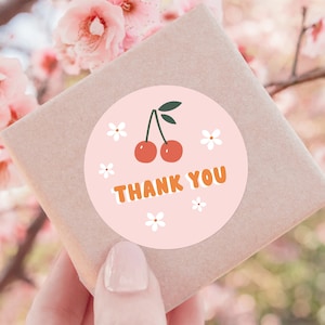 Cherry pink Thank you labels, party favor thank you sticker, business labels, personalized labels, custom sticker, cute ty label, gift label