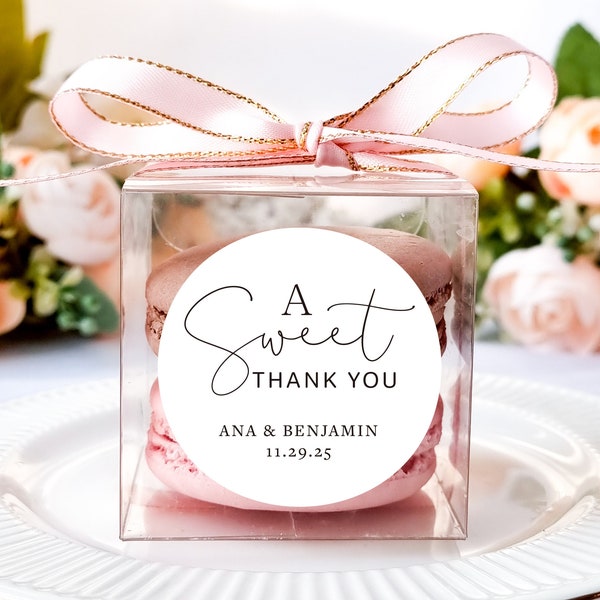 10 sets of Wedding favor boxes with a sweet thank you personalized stickers and ribbons, macaron packaging boxes for bridal shower favor