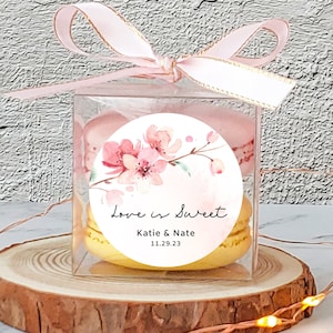 10 Sets of cherry blossom wedding clear macaron box ribbon label sets, macaroon packaging baby shower bridal shower favor wedding cookie box