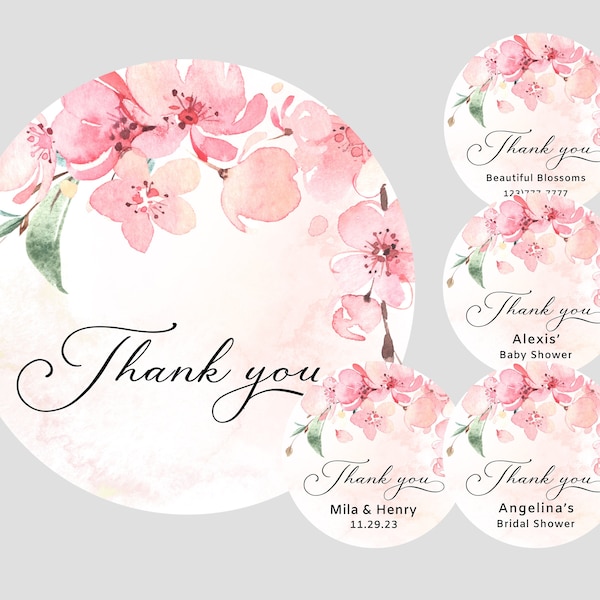 Spring Cherry blossom sticker for wedding, baby shower sticker, bridal shower labels, personalized sticker, custom labels, thank you, floral