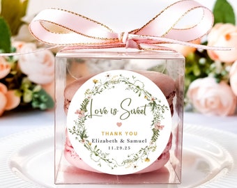 10 Sets of Love is sweet wedding favors macaron box ribbon label set, personalized wedding favor box, wild flower wedding custom favors