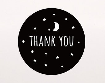 2" Moon & Star round stickers, thank you sticker, greeting sticker, thank you labels, birthday, personalized sticker, baby shower sticker