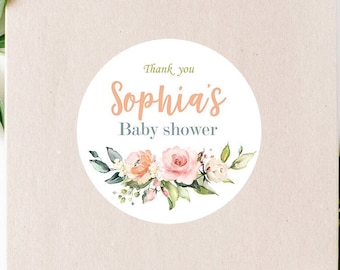 24 Floral baby shower stickers, flower baby shower label, baby shower favor sticker, labels, floral sticker, gift packaging, cute sticker