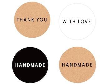 24 Circle thank you stickers, thank you labels, handmade sticker, with love, gift labels, kraft label, handmade, gift wrap, packaging label,