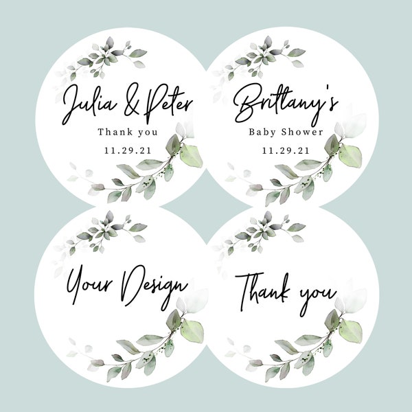 Greenery sticker for wedding, baby shower sticker, bridal shower labels, personalized sticker, custom labels, thank you, greenery label