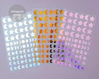 Aurora hologram Moon & stars planner sticker diary sticker cute hologram planner sticker Polaroid decor sticker shiny metallic star sticker