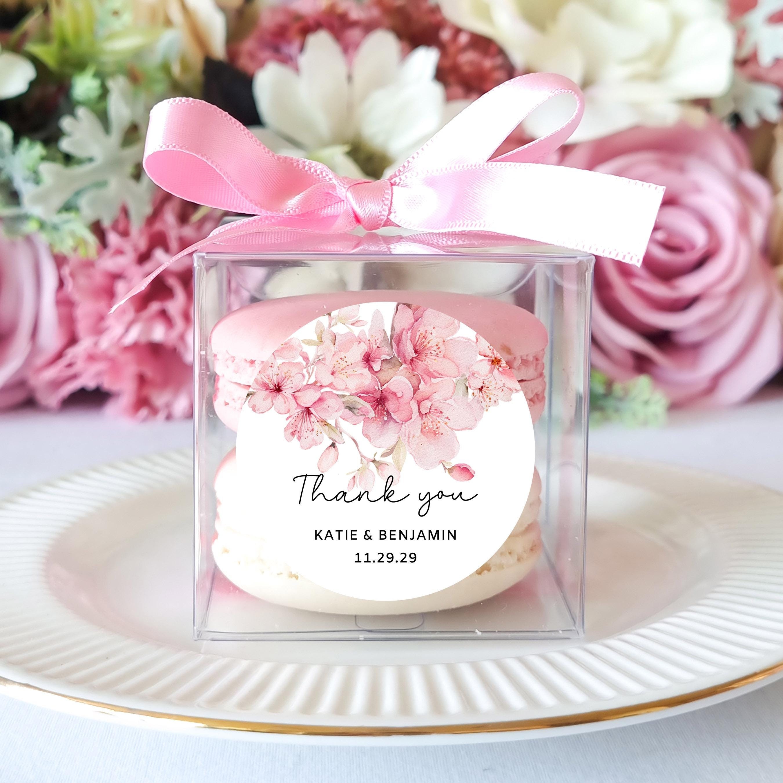 Cherry Blossom Macaron Favor Boxes: Clear Gift Packaging