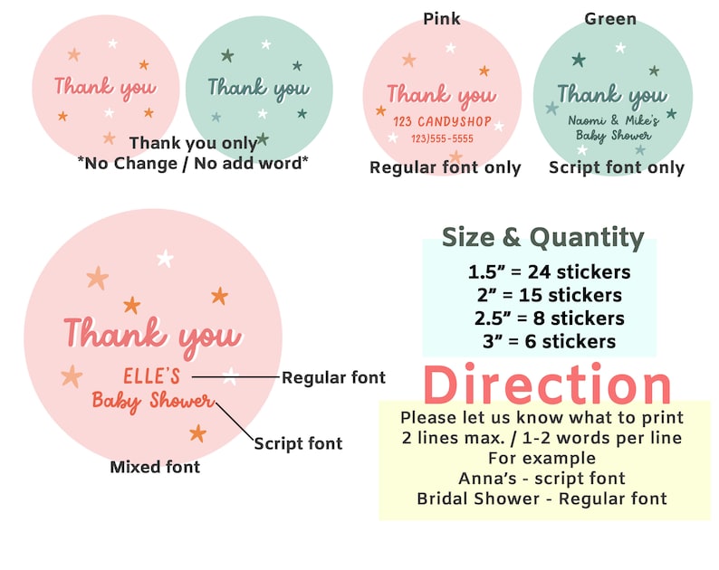 Stars Thank You Pink Labels Party Favor Thank You Sticker | Etsy