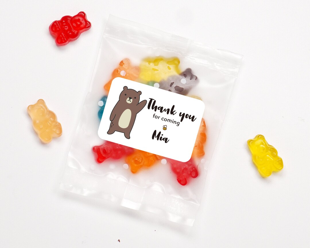 18 Bear Thank You Stickers, Animal Theme, Kid's Birthday Label, Kid's