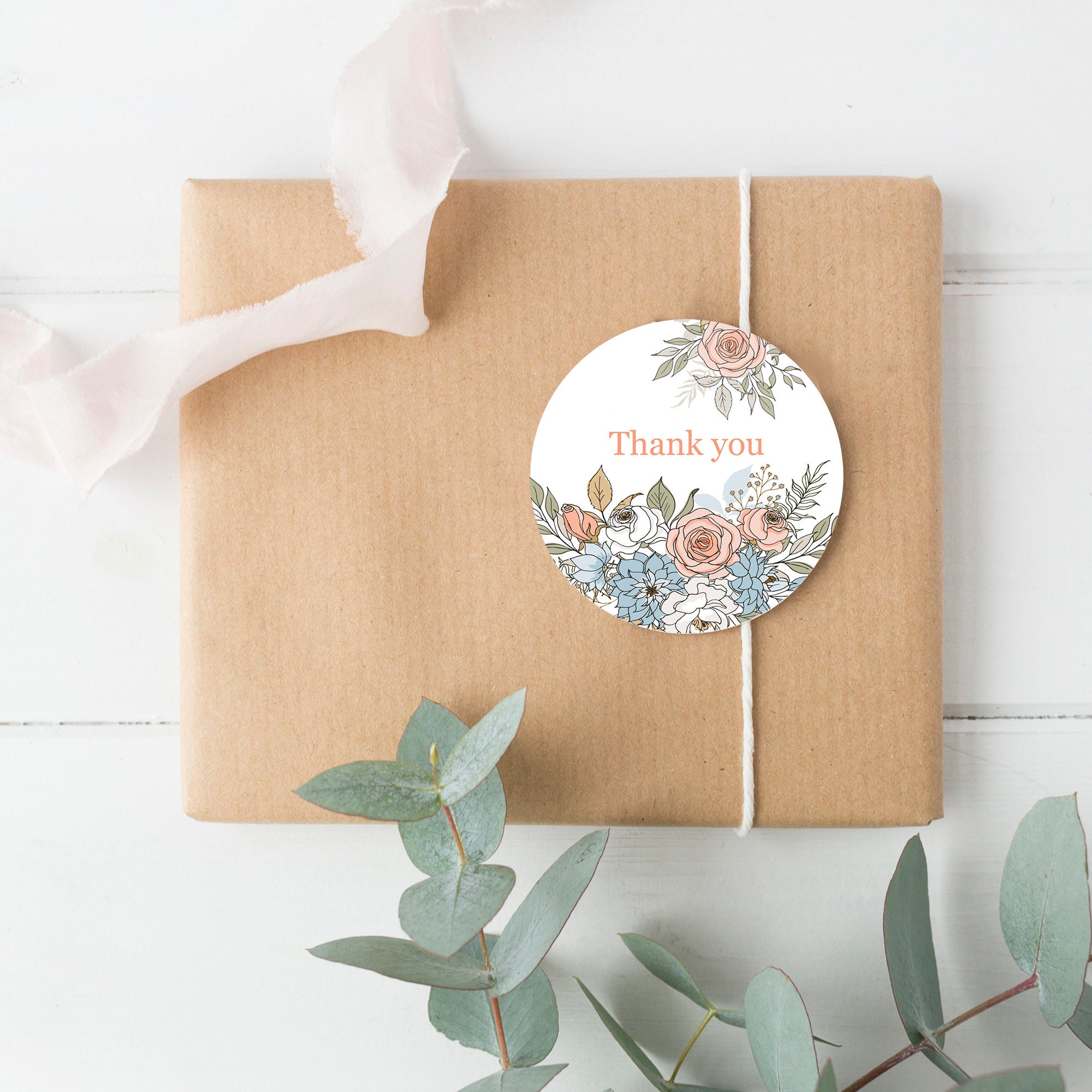Rose Floral Thank You Stickers, Gift Favor Labels, Personalized ...